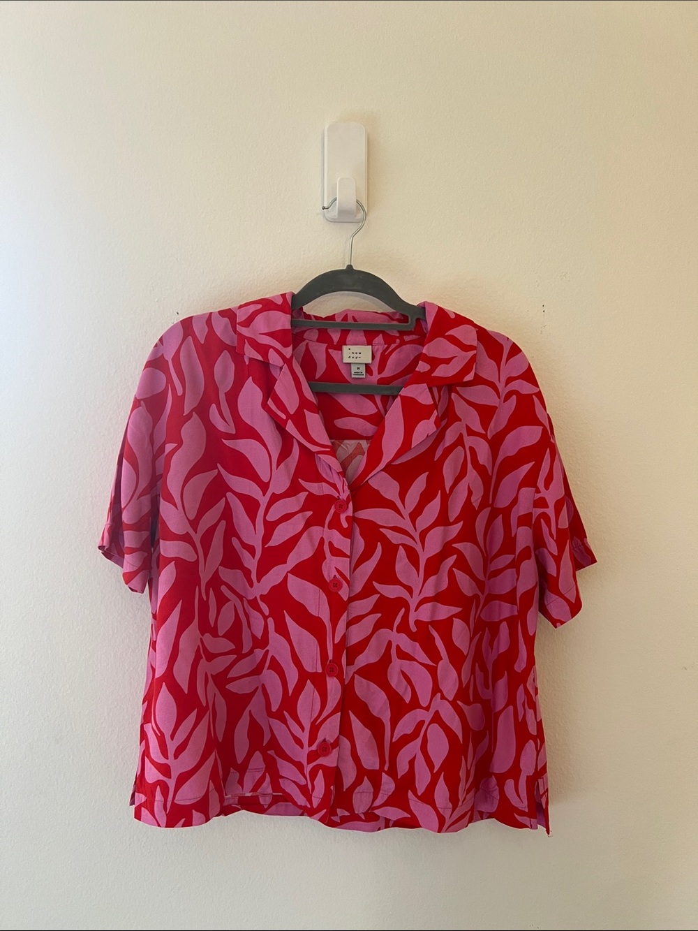a new day Target Bright Floral Print Pink Summer Button-Down Top